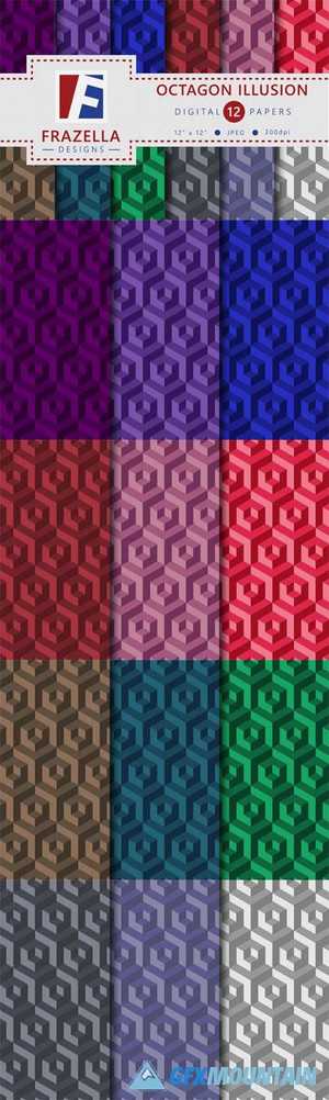 Octagon Illusion Geometric Pattern Set 3821479