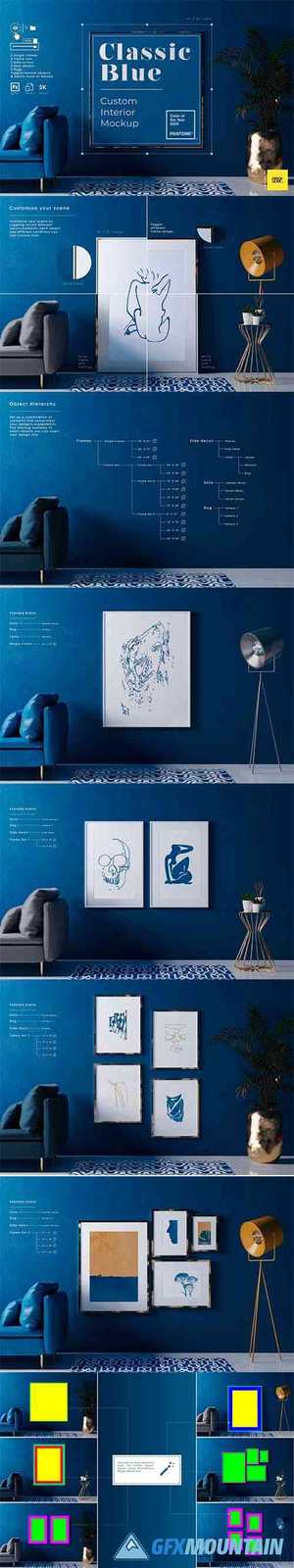 Classic Blue Interior Mockup - Customizable frames furniture