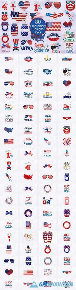 80 4th of July Embroidery Designs Bundle