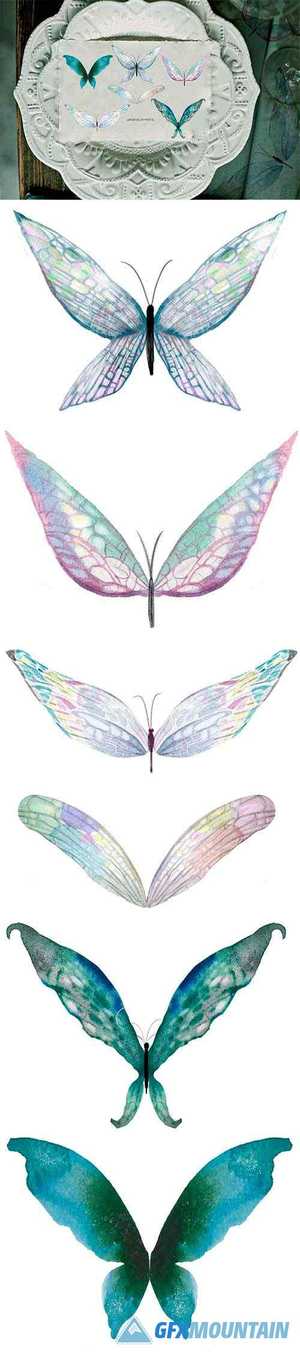 Watercolor tender butterflies and moths