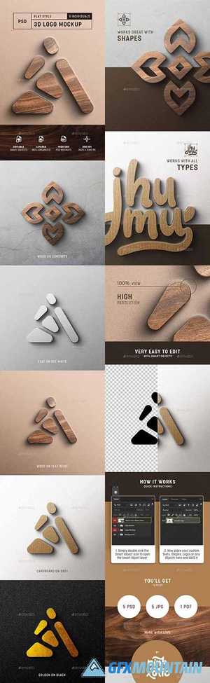 3D Logo Mockup Realistic & Pro Quality - Set of Five 26510224