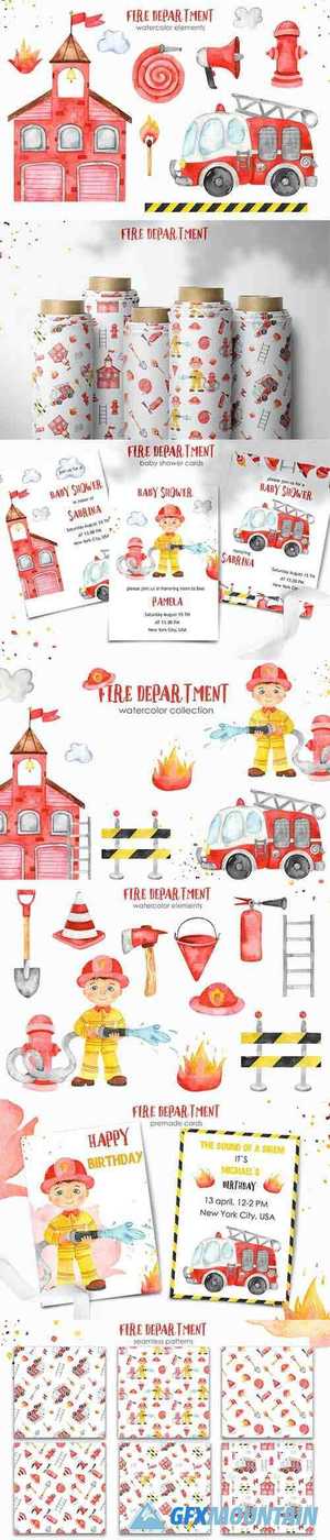 Watercolor Fire Department Clipart