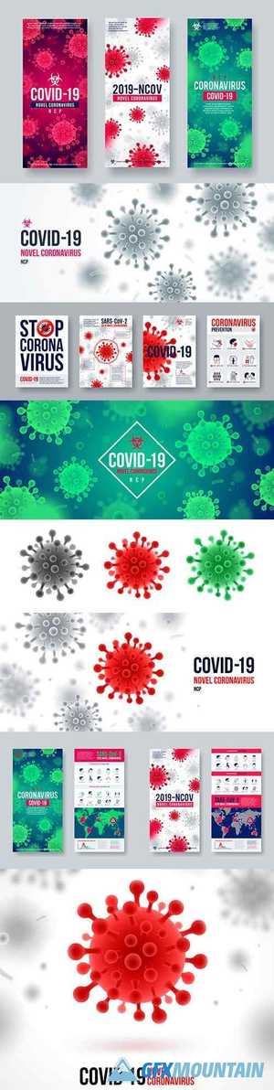 Coronavirus banner infographic elements and background with virus