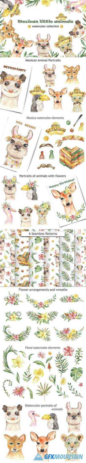 Watercolor Mexican little animals