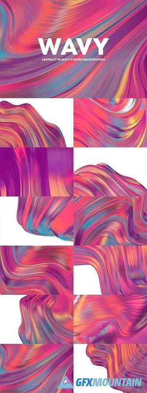 Abstract 3D Wavy Striped Backgrounds - Colorful