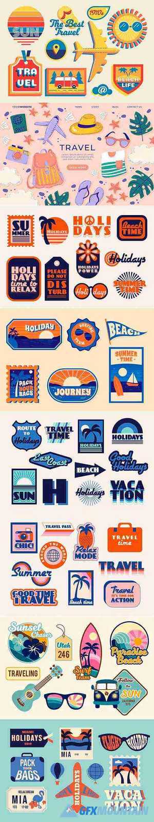 Travel sticker vector collection set