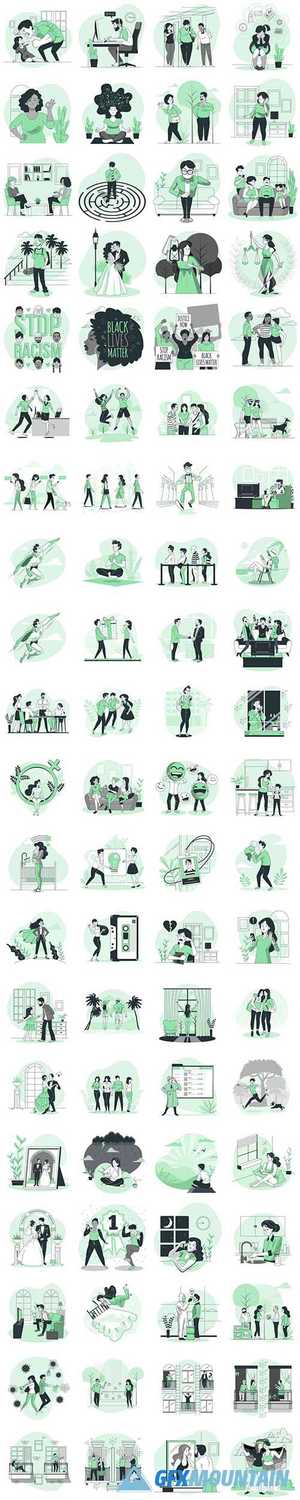 Vector Green Illustrations People Concept