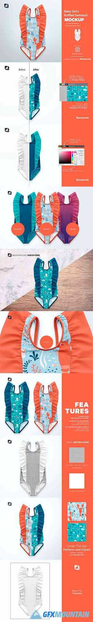 Baby Girl's Ruffled Swimsuit Mockup 4865131