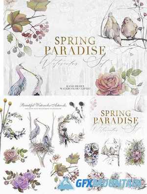 Spring Paradise Watercolor Clipart Set