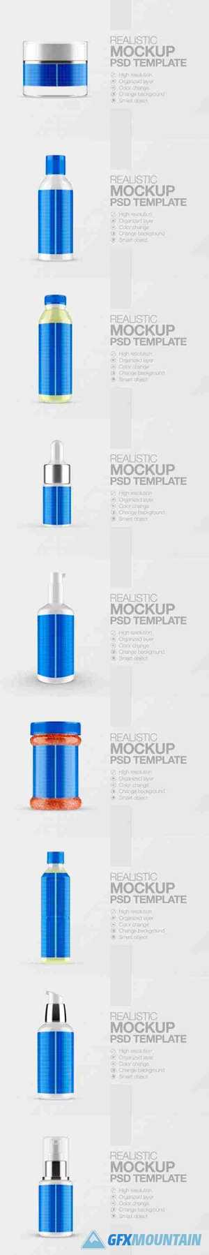 Realistic bottle packaging container mockup