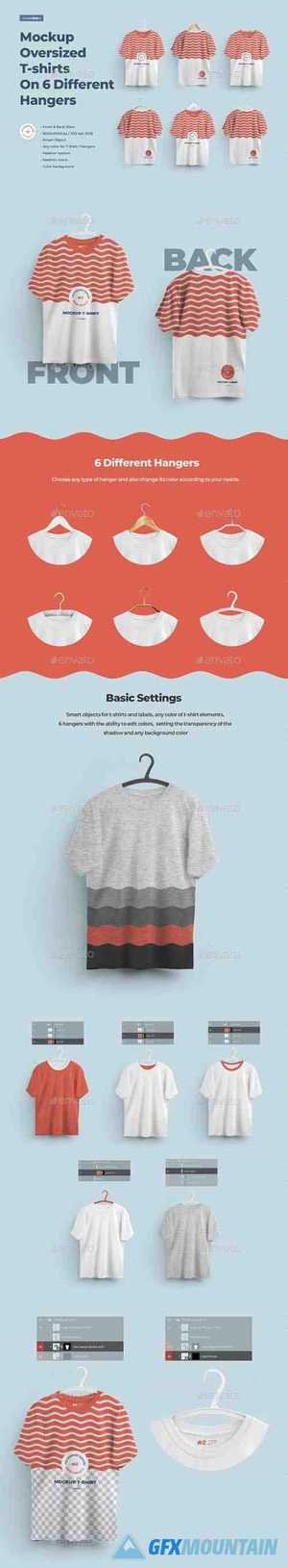 2 Mockups Oversized T-shirts On 6 Different Hangers 27568335
