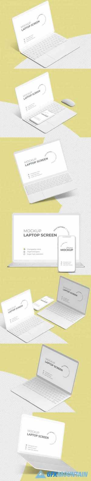 Minimalistic laptop screen and phone mockup