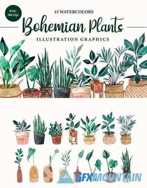 Terracota Plant Bohemian Tropical Set Watercolor