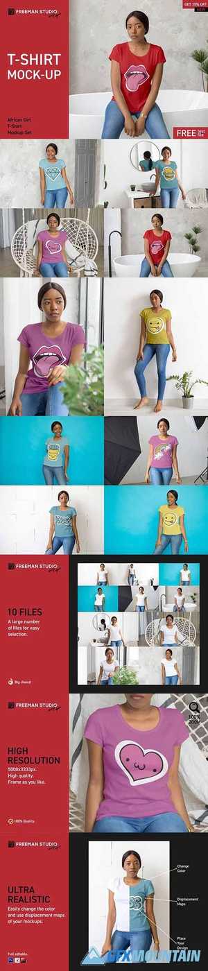 African Girl T-Shirt Mock-Up Set 3908005