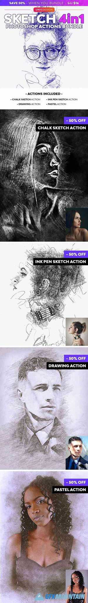 Sketch 4in1 Photoshop Actions Bundle 29408321