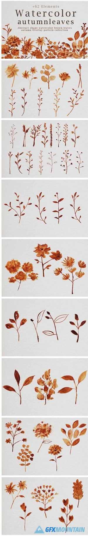 Abstract Shape Watercolor Brown Leaves 7058359