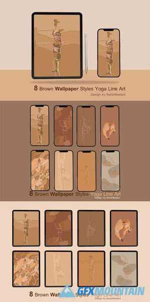 Digital Wallpaper Brown Yoga Line Art 7152933