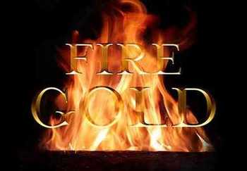 Old gold text effect burning in fire mockup