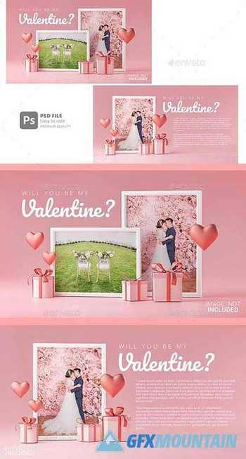 Photo Frame Mockup Template Love Heart Valentine Wedding Invitation Card Design 30090490