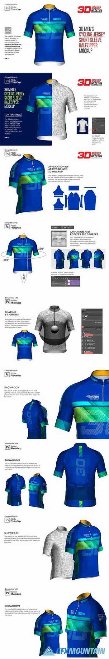 3D Men's Cycling Jersey Half-zip SS 5539685