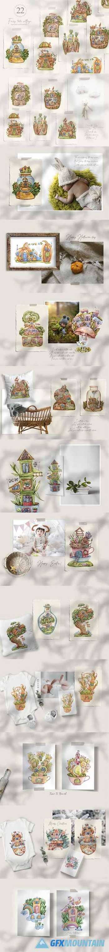 Watercolor Fairy Houses Clipart BUNDLE 7238665