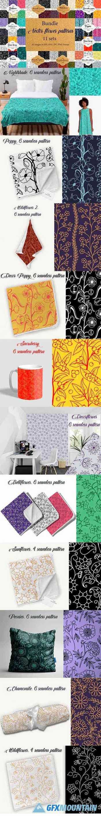 A bundle of floral contoured seamless patterns - 1176867