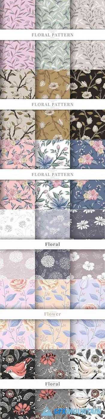 Hand drawn vintage floral seamless pattern