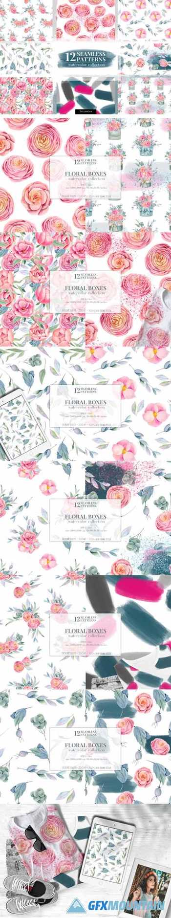 Floral Boxes Seamless Patterns Set 7063909