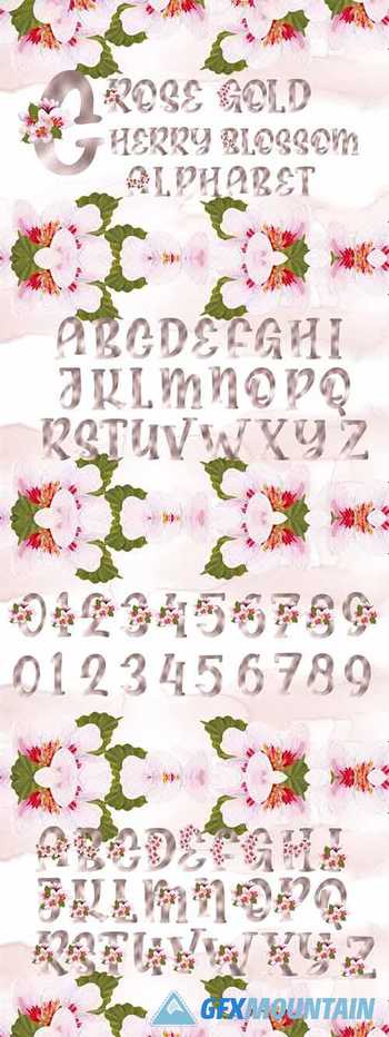 Rose Gold Cherry Blossom Alphabet