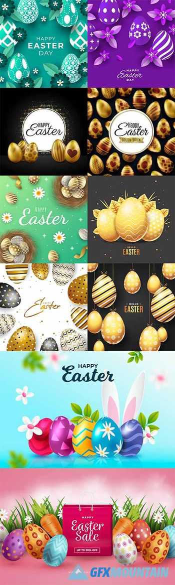 Happy Easter collection of realistic illustrations with eggs