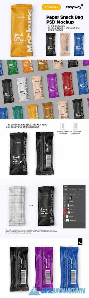 Kraft Paper Snack Bag PSD Mockup 5819355