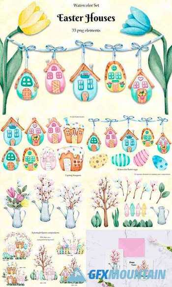 Watercolor Set "Easter Houses"