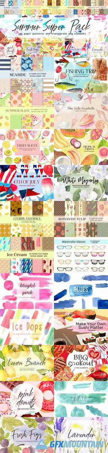 Summer Floral, Food, and Fun Graphic Set