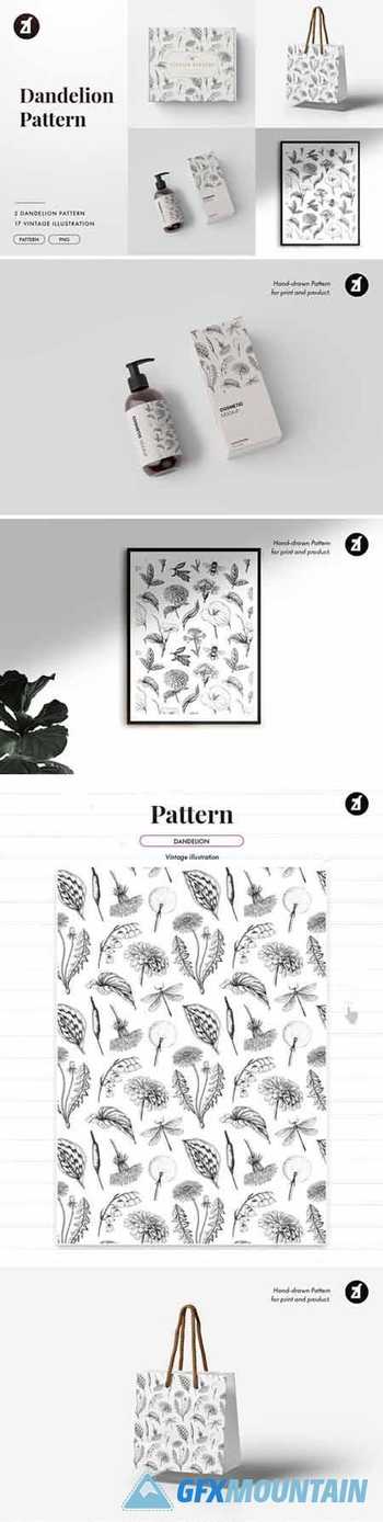 Dandelion vintage illustration and pattern