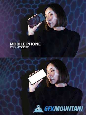 Woman showing smartphone screen mockup psd