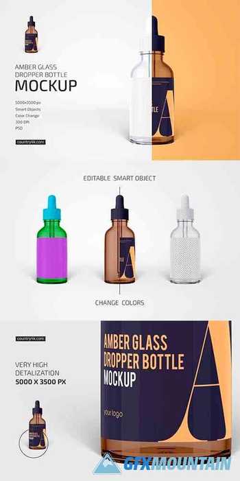 Amber Glass Dropper Bottle Mockup 6076292
