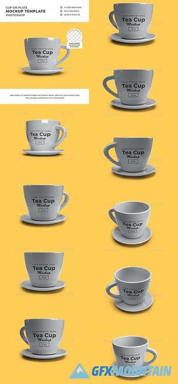 Tea Cup on Plate 3D Mockup Template 30854968