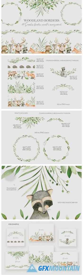 Watercolor Woodland Borders Clipart 11767174