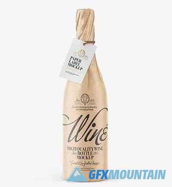 Wine Bottle in Kraft Paper Wrap Mockup