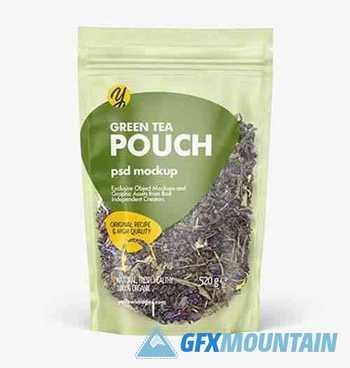 Frosted Plastic Pouch w- Green Tea Mockup