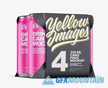 Carton Pack W- 4 Matte Cans Mockup