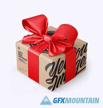 Kraft Paper Gift Box With Tied Bow Mockup