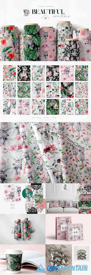 Animals and Flowers Seamless Patterns | Summer Patterns