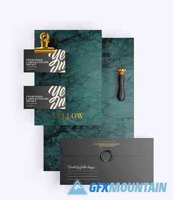 Two Business Cards & Envelope with Marble Mockup