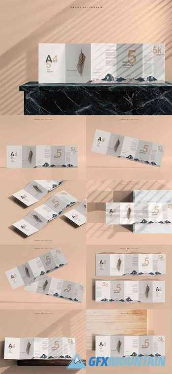 A4 size five fold brochure mockup