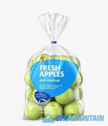 Plastic Bag with Green Apples Mockup