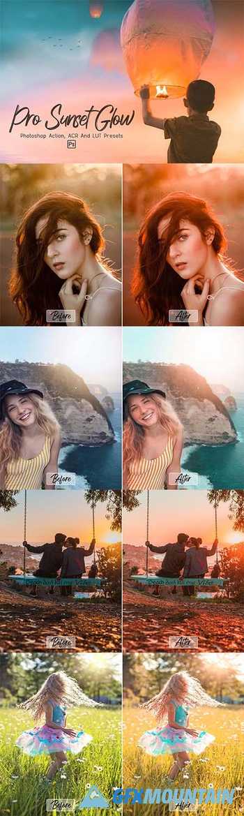 10 Pro Sunset Glow Photoshop Actions 5943418
