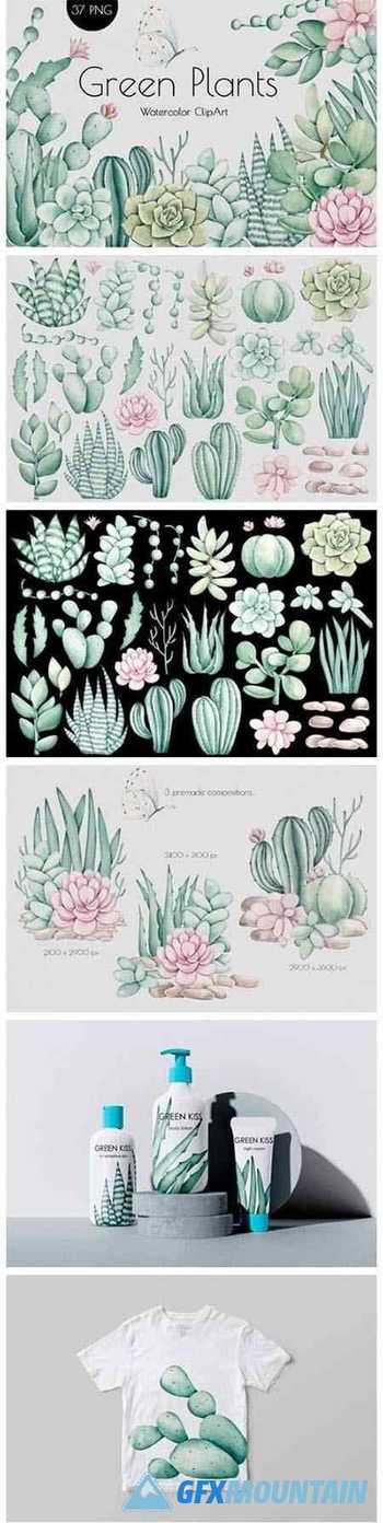 Watercolor ClipArt "Green Plants"
