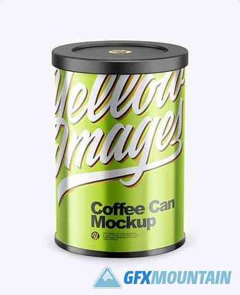 Coffee Tin Can with Glossy Metallic Finish Mockup