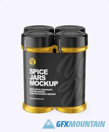 Four Metallic Spice Jars Mockup